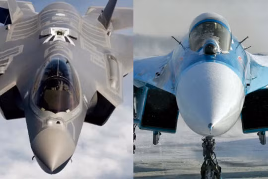 Chiến đấu cơ F-35 của Mỹ và Su-27 của Nga. Ảnh: MW.