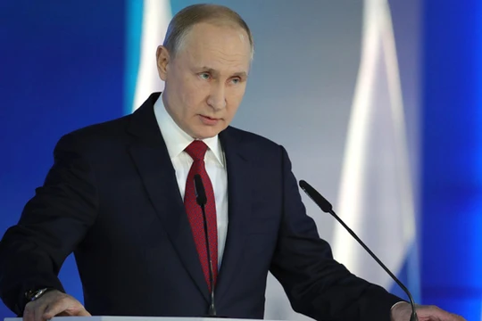 Tổng thống Nga Vladmir Putin đọc Thông điệp Liên bang tại Moscow (Ảnh: Moscow Times)
