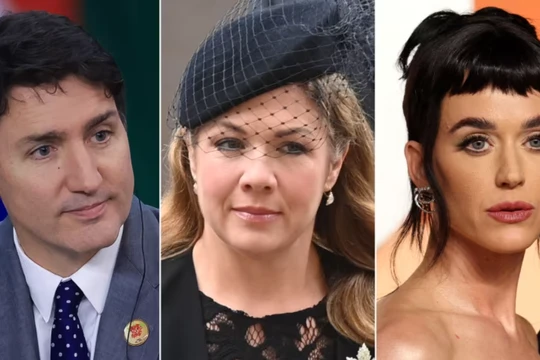 Cựu Thủ tướng Canada Justin Trudeau, bà Sophie Gregoire và nữ ca sĩ Katy Perry. Ảnh: AFP.