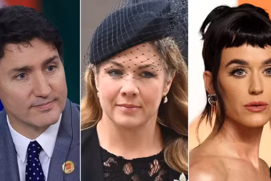 Cựu Thủ tướng Canada Justin Trudeau, bà Sophie Gregoire và nữ ca sĩ Katy Perry. Ảnh: AFP.