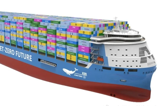 Khái niệm tàu ​​container chạy bằng năng lượng hạt nhân lần đầu tiên được Nhà máy đóng tàu Giang Nam tiết lộ vào năm 2023. Hiện tại, các chi tiết kỹ thuật quan trọng đã được tiết lộ. Ảnh: SCMP.
