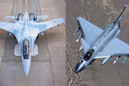 Chiến đấu cơ Su-35 của Nga (trái) và J-10C của Trung Quốc. Ảnh: MW.