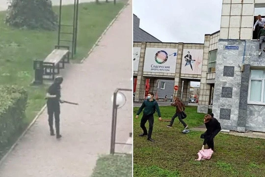 Những hình ảnh về vụ xả súng ở Nga được đăng tải trên mạng xã hội (Ảnh: RT)