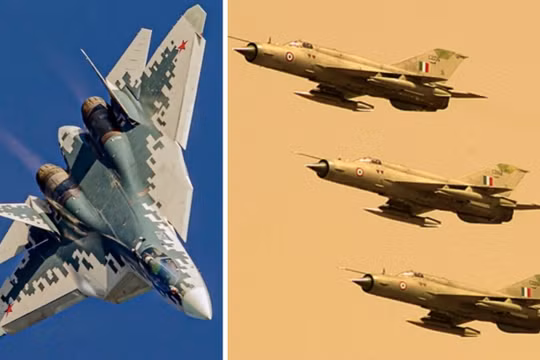 Chiến đấu cơ Su-57 (trái) và MiG-21 của Không quân Ấn Độ. Ảnh: MW.