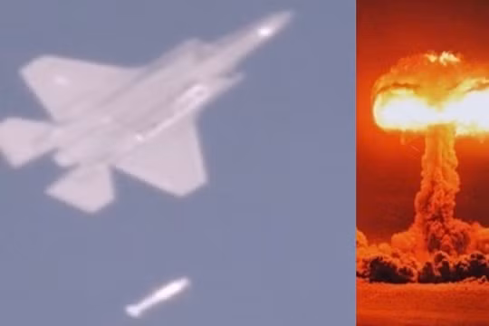 Máy bay F-35 thả bom B61 và một vụ nổ hạt nhân. Ảnh: MW.