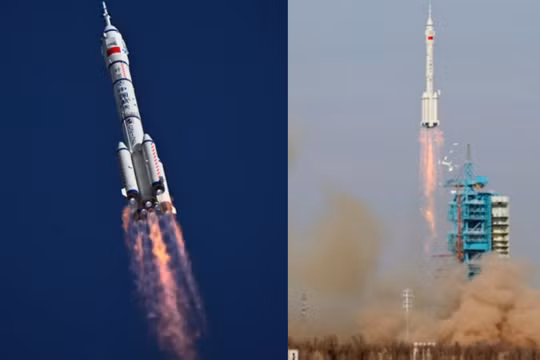 Tên lửa Trường Chinh-2F đưa tàu vũ trụ Thần Châu-20 (trái) và Thần Châu-22 vào quỹ đạo. Ảnh: MW.