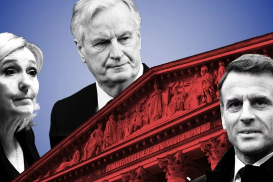 Bà Marine Le Pen, ông Michel Barnier và Tổng thống Pháp Emmanuel Macron. Ảnh: FT.