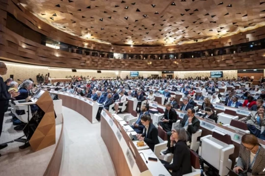 Tổng giám đốc Tổ chức Y tế Thế giới Tedros Adhanom Ghebreyesus trình bày báo cáo của mình trước các đại biểu trong Đại hội đồng Y tế Thế giới tại Geneva vào ngày 19/5. Ảnh: AFP.