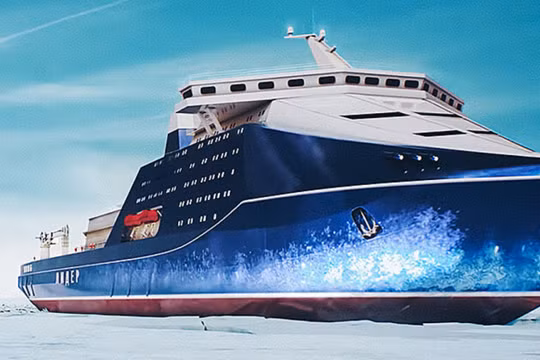 Ảnh đồ họa máy tính cho thấy tàu phá băng hạt nhân lớp Leader của Nga. Ảnh: MW.