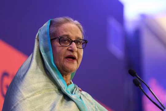 Thủ tướng Bangladesh bị lật đổ Sheikh Hasina tại Brussels, Bỉ ngày 25/10/2023. Ảnh: Reuters.