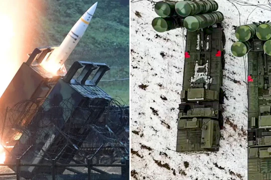 Bệ phóng ATACMS (trái) và bệ phóng S-400. Ảnh: MW.