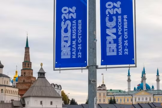 Logo của hội nghị thượng đỉnh BRICS thường niên ở Kazan, Nga ngày 22/10/2024. Ảnh: Reuters.