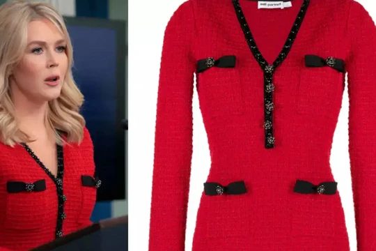 Thư ký báo chí Nhà Trắng Karoline Leavitt và bộ váy màu đỏ được cho là có nguồn gốc từ Trung Quốc. Ảnh: Times of India.