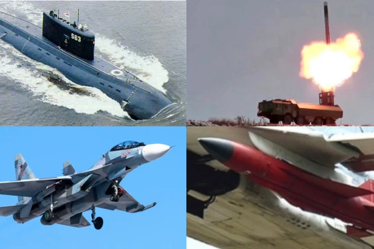 Tàu ngầm lớp Kilo, bệ phóng của hệ thống Bastion, máy bay chiến đấu Su-30M2 và tên lửa Kh-22/32. Ảnh: MW.