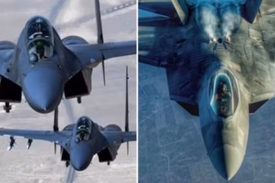 Chiến đấu cơ J-16 của Trung Quốc (trái) và F-22 của Mỹ. Ảnh: MW.