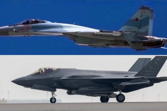 Máy bay chiến đấu Su-35 của Nga (trên) và F-35 của Mỹ. Ảnh: MW.