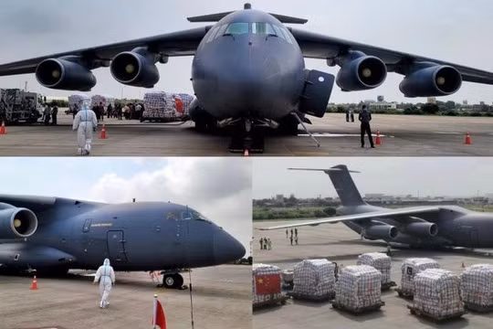 Máy bay Y-20 của Trung Quốc chuyển hàng viện trợ tới Karachi, Pakistan (ảnh: MW)