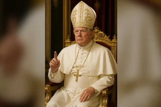 Bức ảnh AI mô tả ông Trump trong bộ trang phục truyền thống của Giáo hoàng. Ảnh: Getty.