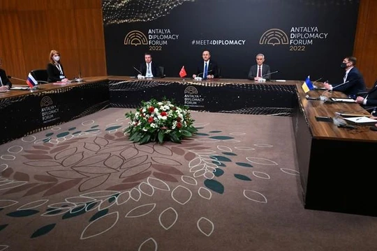 Ngoại trưởng Nga Sergey Lavrov và người đồng cấp Ukraine Dmytro Kuleba trong cuộc gặp ở Antalya, Thổ Nhĩ Kỳ (Ảnh: Sputnik)