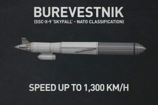 Tên lửa hành trình Burevestnik của Nga. Ảnh: RT.