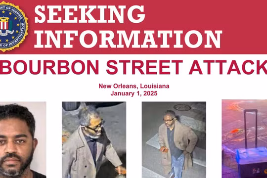 Shamsud-Din Jabbar trong bức ảnh ngày 11/7/2020, cùng với video giám sát tĩnh cho thấy nghi phạm đi dọc Phố Dauphine trước khi lái một chiếc xe tải lao vào đám đông ở New Orleans, Louisiana, Mỹ vào ngày 1/1. Ảnh: Reuters.