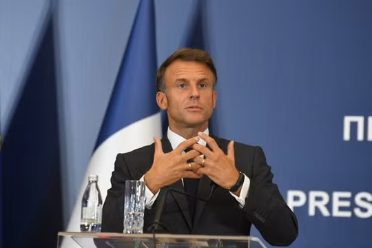 Tổng thống Pháp Emmanuel Macron tại cuộc họp báo ở Belgrade, Serbia ngày 29/8 (Ảnh: Anadolu)