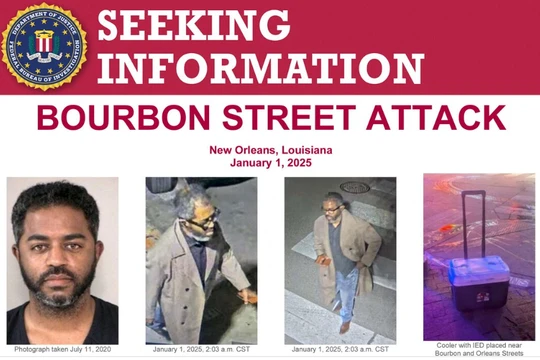 Nghi phạm Shamsud-Din Jabbar và hiện trường vụ đâm xe rạng sáng 1/1 ở New Orleans. Ảnh: Reuters.