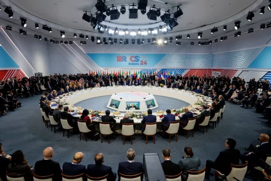 Các quan chức tham dự hội nghị thượng đỉnh BRICS ở Kazan vào tháng trước. Ảnh: AFP.
