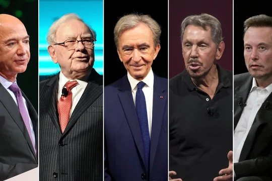 Jeff Bezos, Warren Buffett, Bernard Arnault, Larry Ellison và Elon Musk trở nên giàu hơn rất nhiều trong những năm gần đây (Ảnh: CNN)