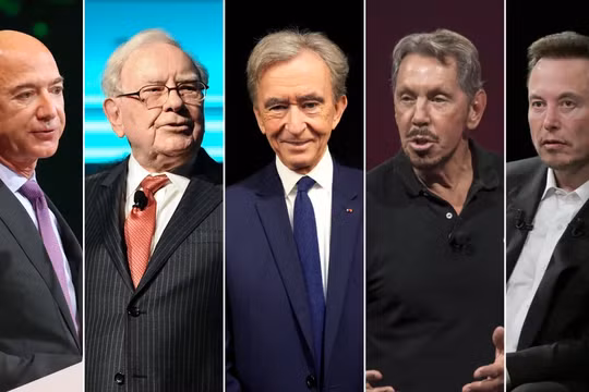 Jeff Bezos, Warren Buffett, Bernard Arnault, Larry Ellison và Elon Musk trở nên giàu hơn rất nhiều trong những năm gần đây (Ảnh: CNN)