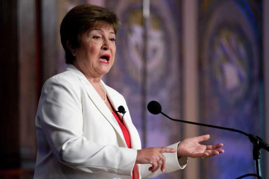Tổng Giám đốc IMF Kristalina Georgieva trong bài phát biểu tại ĐH Georgetown (Ảnh: AP)