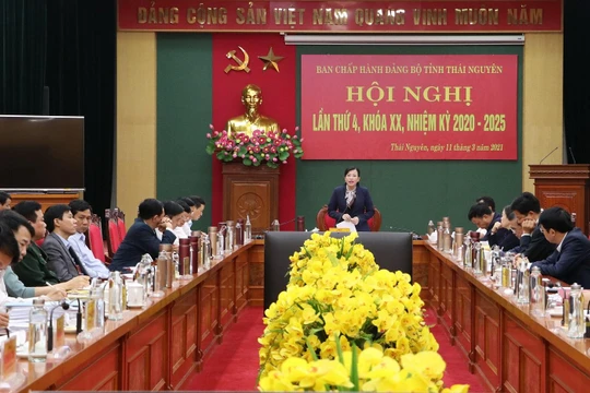 Bà Nguyễn Thanh Hải - Ủy viên Ban Chấp hành Trung ương Đảng, Bí thư Tỉnh ủy, Trưởng Đoàn ĐBQH tỉnh Thái Nguyên phát biểu chỉ đạo tại hội nghị.