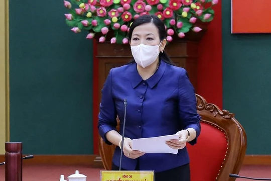 Bà Nguyễn Thanh Hải tại Hội nghị trực tuyến về công tác phòng, chống dịch COVID-19.