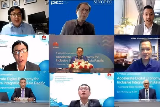 Các diễn giả tham gia hội thảo quốc tế trực tuyến chủ đề “Thúc đẩy nền kinh tế số để hội nhập toàn diện ở châu Á - Thái Bình Dương - Kết nối các ngành kỹ thuật số trong đại dịch”.