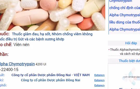 Thông tin về thuốc Alphachymtrysin của Công ty Cổ phần Dược phẩm Đồng Nai.