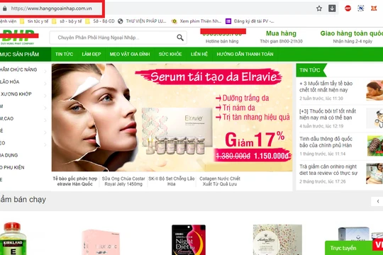 Trang web hangngoainhap.com.vn có dấu hiệu lừa dối người tiêu dùng khi quảng cáo thực phẩm bảo vệ sức khỏe Fracora Placenta Drink 150.000.