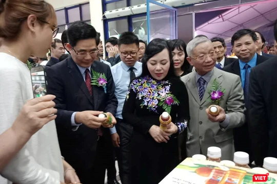 Bộ trưởng Bộ Y tế Nguyễn Thị Kim Tiến cùng đoàn đại biểu thăm quan các gian hàng tại hội chợ