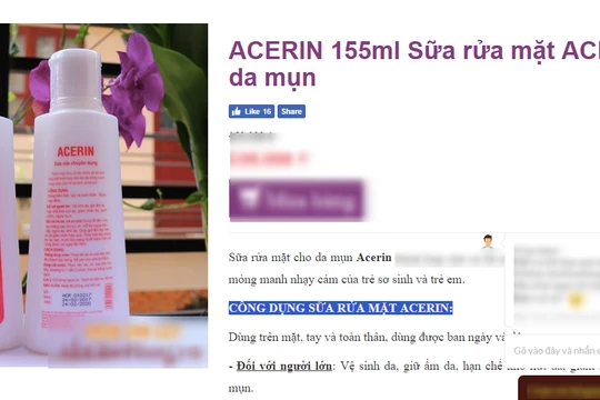 Sữa rửa mặt chuyên dụng Acerin được quảng cáo trên một trang thương mại điện tử.