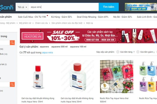 Sản phẩm Aquavera được bày bán trên trang thương mại điện tử.