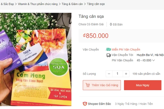 Sản phẩm Tăng cân SQA được bày bán trên một trang thương mại điện tử.