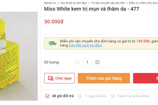 Sản phẩm Miss White được bày bán trên một trang web.