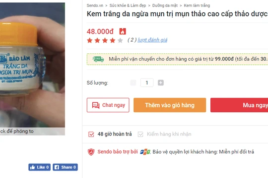 Sản phẩm Bảo Lâm trắng da ngừa trị mụn được bày bán trên một trang thương mại điện tử (Ảnh chụp màn hình)