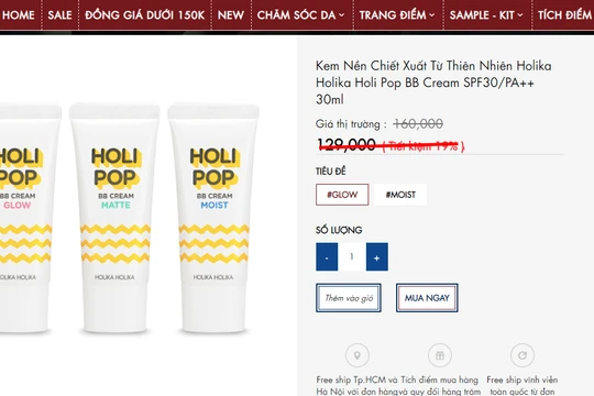 Mỹ phẩm nhãn hiệu Holika Holika được bày bán trên các trang web trước khi bị Cục Quản lý Dược yêu cầu thu hồi