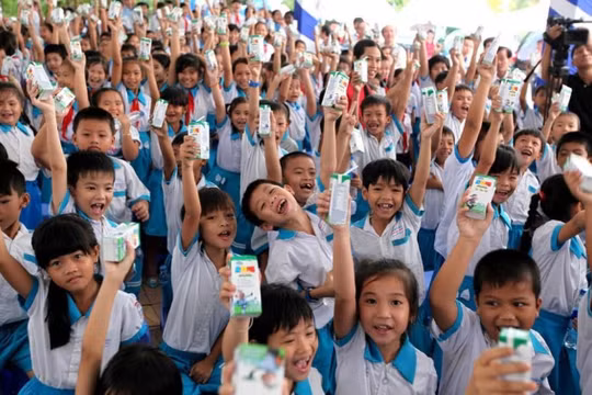 Mỗi ngày trên địa bàn TP. Hà Nội có trên 1 triệu trẻ em (chiếm tỷ lệ gần 90%) uống sữa theo chương trình Sữa học đường. Ảnh: Ngọc Minh