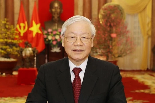 Tổng Bí thư, Chủ tịch nước Nguyễn Phú Trọng đọc Thư chúc Tết. Ảnh: TTXVN