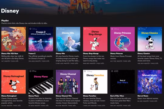 Người sử dụng Spotify có thể chọn cho mình những giai điệu vui tươi tràn ngập không khí mùa lễ hội. Ảnh chụp màn hình giao diện Disney Hub.