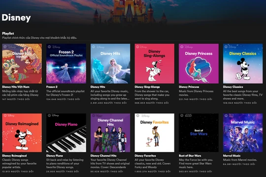 Người sử dụng Spotify có thể chọn cho mình những giai điệu vui tươi tràn ngập không khí mùa lễ hội. Ảnh chụp màn hình giao diện Disney Hub.