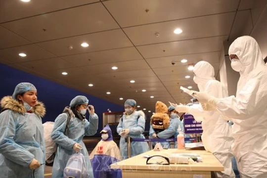 Các công dân được hướng dẫn làm thủ tục nhập cảnh. Ảnh: TTXVN