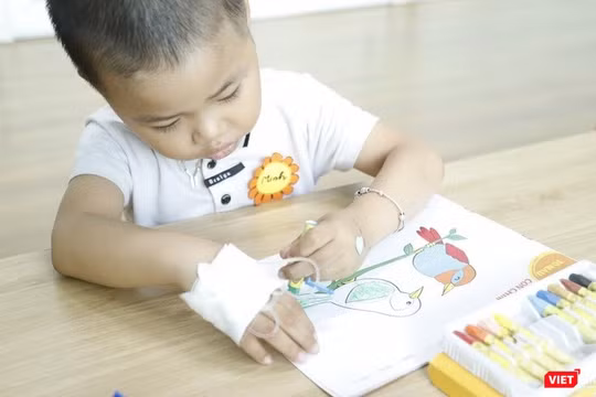 Học sinh nhỏ của Lớp học hạnh phúc say mê tô màu bất chấp kim truyền xuyên vào da thịt.