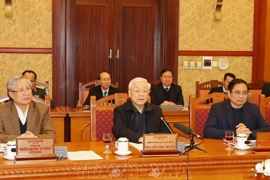 Tổng bí thư, Chủ tịch nước Nguyễn Phú Trọng chủ trì họp Ban Bí thư. Ảnh: TTXVN